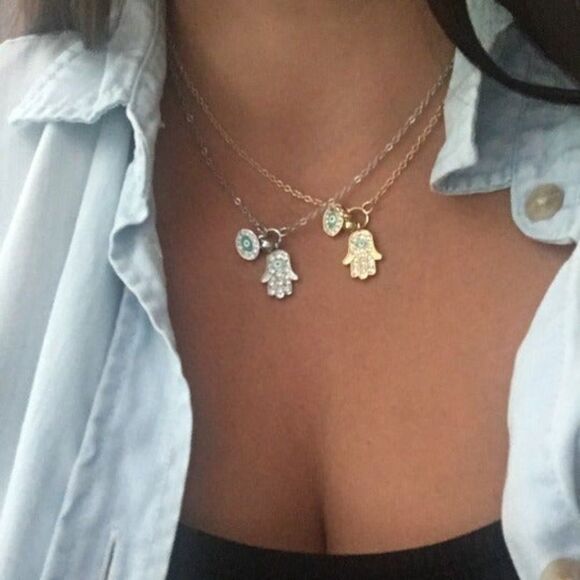 Jewelry - Boho Hamsa Necklace Silver